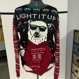 Ugly Christmas Sweater - Polar Bear with Lights in Red, Black, and Green